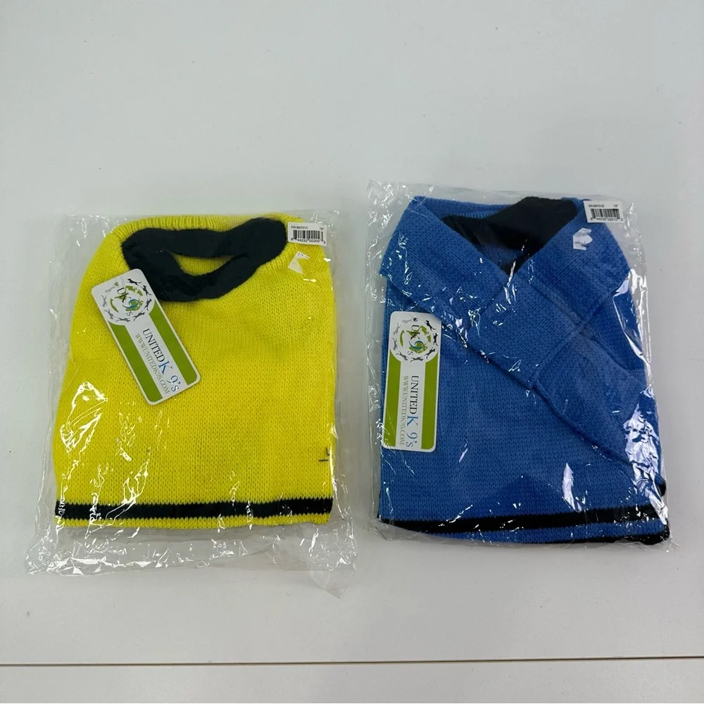 United K9's Lot of Two Yellow and Blue Knit Dog Sweaters Size is 12